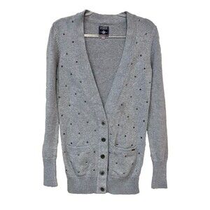 Victoria Secret’s Pink Studded Knit Cardigan Size Small Gray Sweater Long